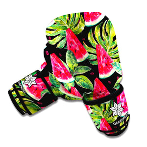 Black Palm Leaf Watermelon Pattern Print Boxing Gloves