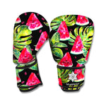 Black Palm Leaf Watermelon Pattern Print Boxing Gloves