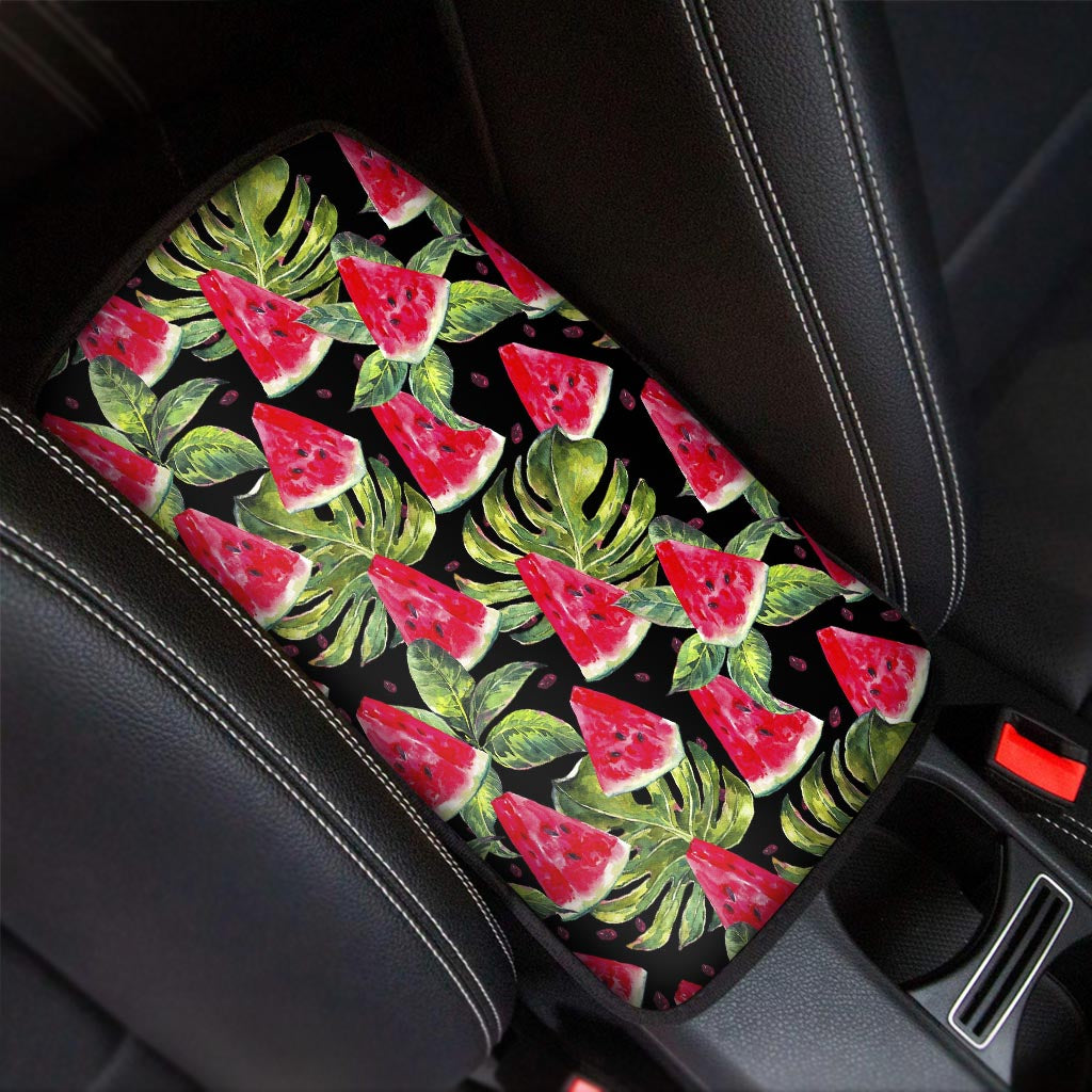 Black Palm Leaf Watermelon Pattern Print Car Center Console Cover