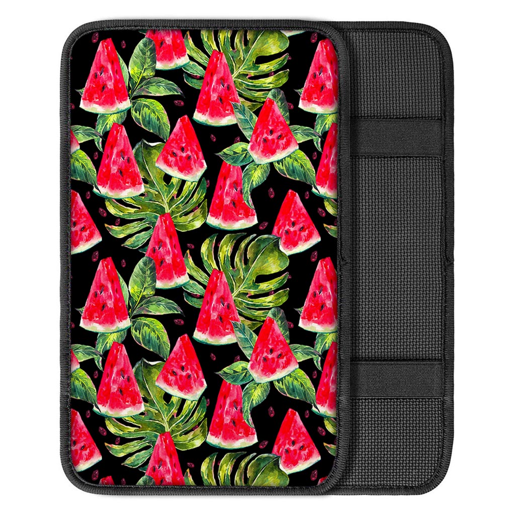 Black Palm Leaf Watermelon Pattern Print Car Center Console Cover
