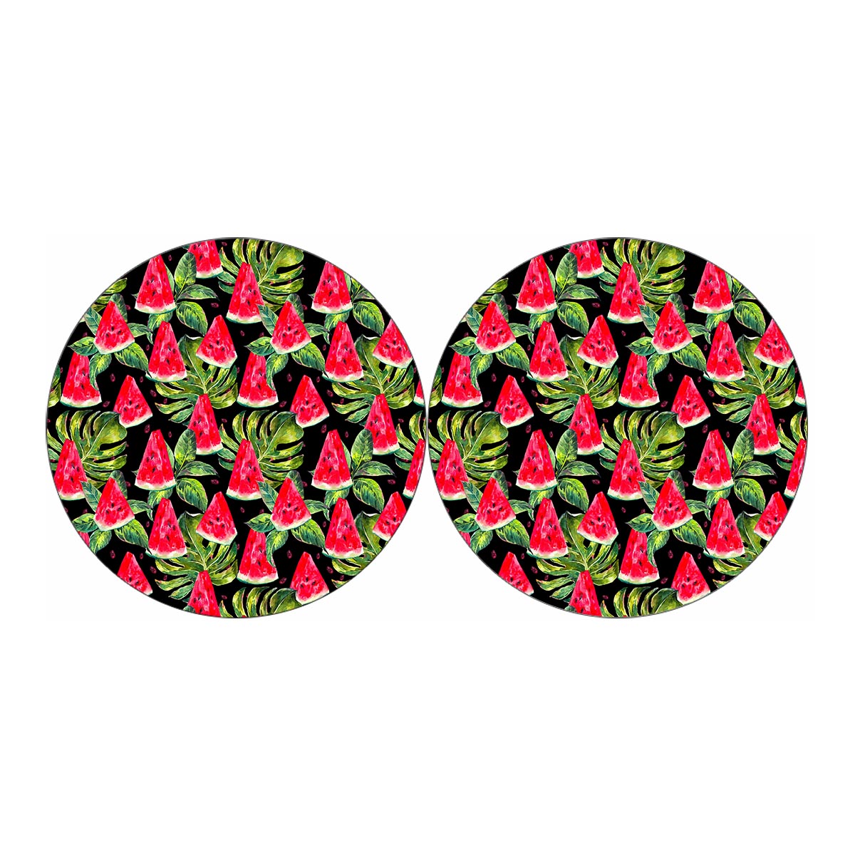 Black Palm Leaf Watermelon Pattern Print Car Coasters