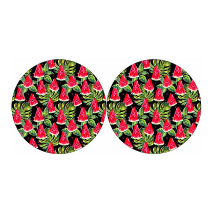 Black Palm Leaf Watermelon Pattern Print Car Coasters