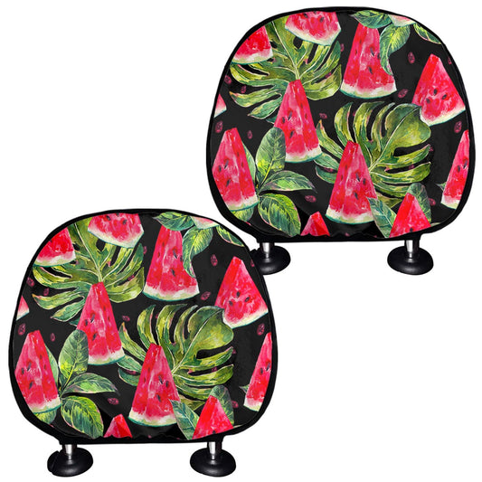 Black Palm Leaf Watermelon Pattern Print Car Headrest Covers