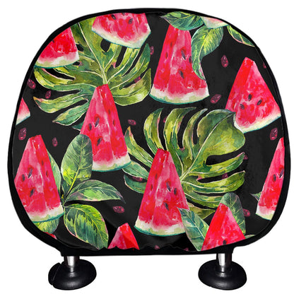 Black Palm Leaf Watermelon Pattern Print Car Headrest Covers