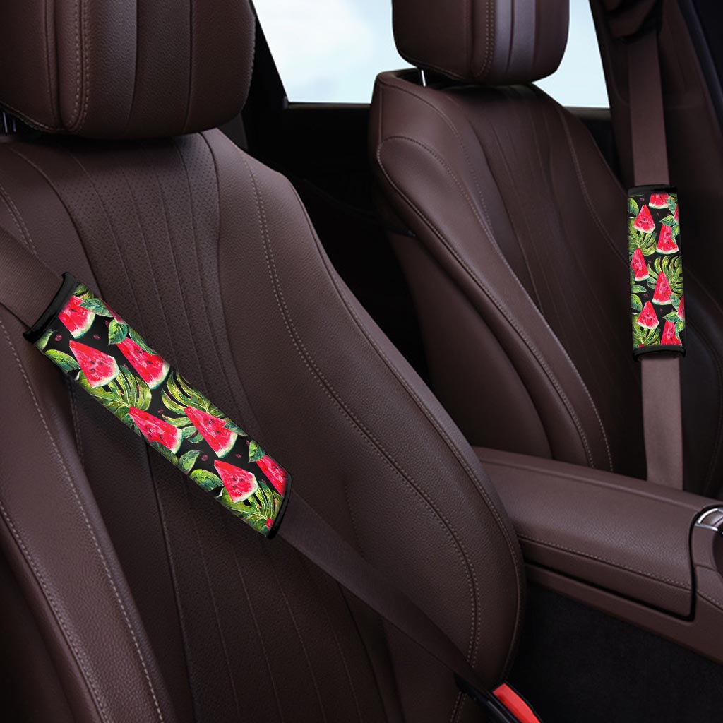 Black Palm Leaf Watermelon Pattern Print Car Seat Belt Covers