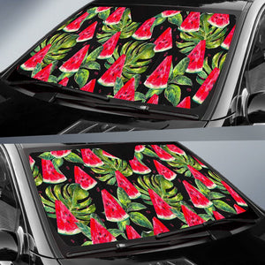 Black Palm Leaf Watermelon Pattern Print Car Sun Shade GearFrost