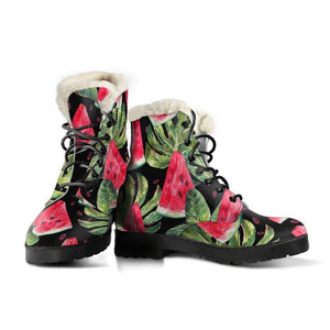 Black Palm Leaf Watermelon Pattern Print Comfy Boots GearFrost