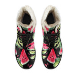 Black Palm Leaf Watermelon Pattern Print Comfy Boots GearFrost