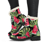 Black Palm Leaf Watermelon Pattern Print Comfy Boots GearFrost