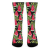 Black Palm Leaf Watermelon Pattern Print Crew Socks