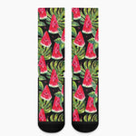 Black Palm Leaf Watermelon Pattern Print Crew Socks
