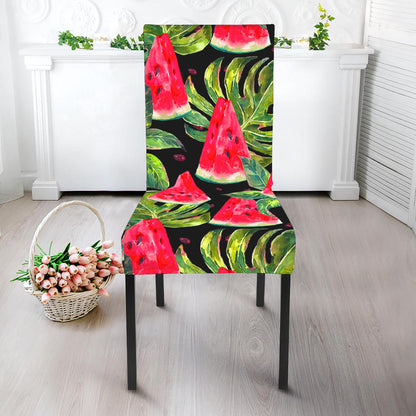 Black Palm Leaf Watermelon Pattern Print Dining Chair Slipcover