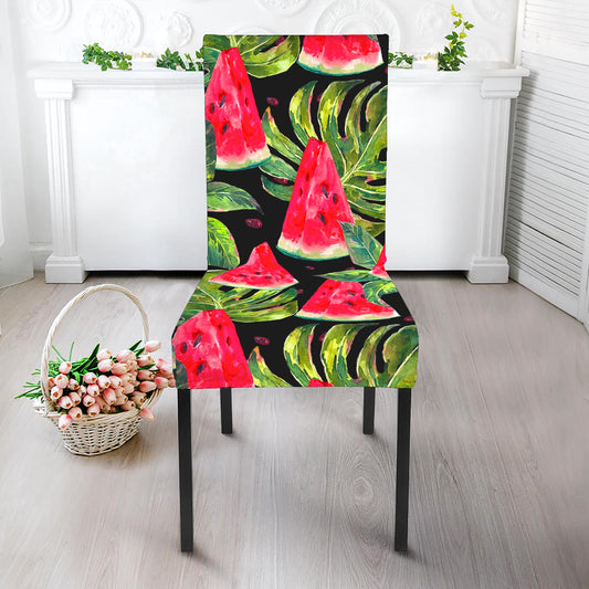 Black Palm Leaf Watermelon Pattern Print Dining Chair Slipcover