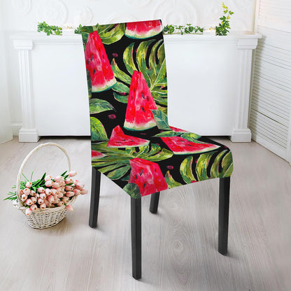 Black Palm Leaf Watermelon Pattern Print Dining Chair Slipcover
