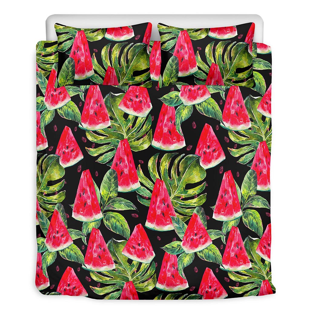 Black Palm Leaf Watermelon Pattern Print Duvet Cover Bedding Set