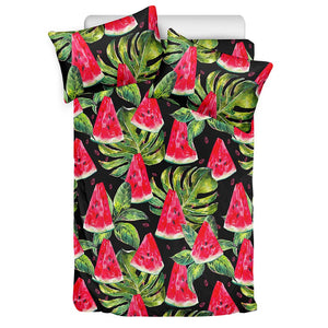 Black Palm Leaf Watermelon Pattern Print Duvet Cover Bedding Set