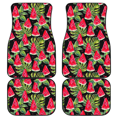 Black Palm Leaf Watermelon Pattern Print Front and Back Car Floor Mats