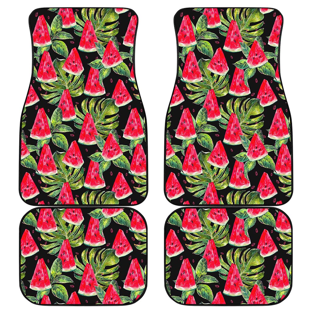 Black Palm Leaf Watermelon Pattern Print Front and Back Car Floor Mats