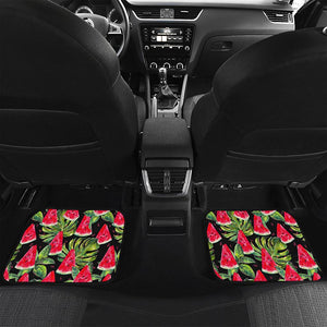 Black Palm Leaf Watermelon Pattern Print Front and Back Car Floor Mats