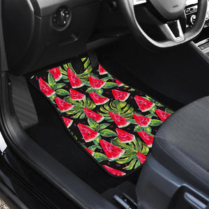 Black Palm Leaf Watermelon Pattern Print Front and Back Car Floor Mats