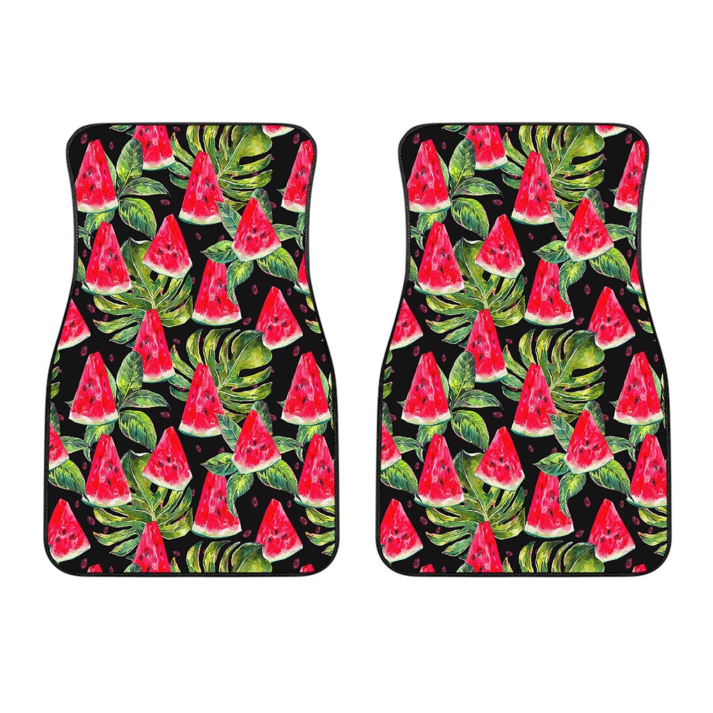 Black Palm Leaf Watermelon Pattern Print Front Car Floor Mats