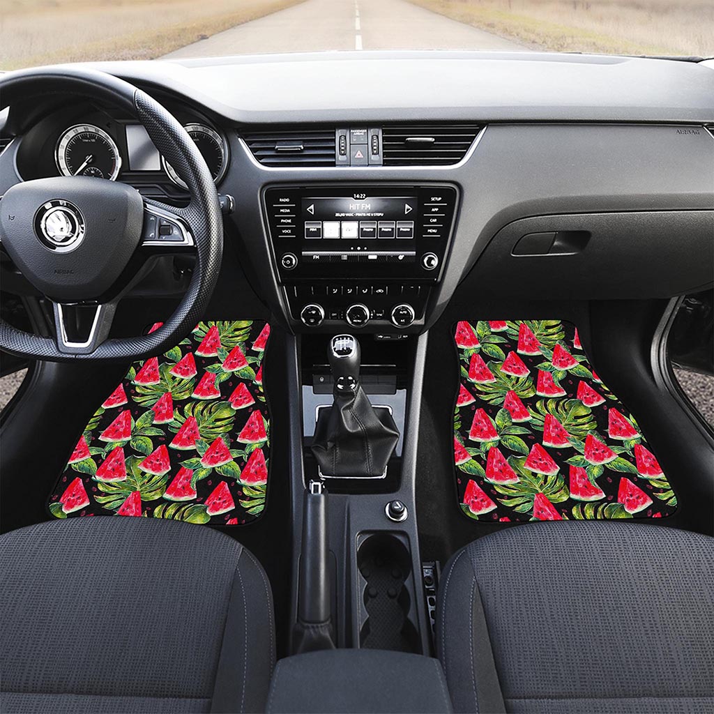 Black Palm Leaf Watermelon Pattern Print Front Car Floor Mats