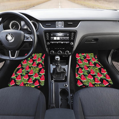 Black Palm Leaf Watermelon Pattern Print Front Car Floor Mats