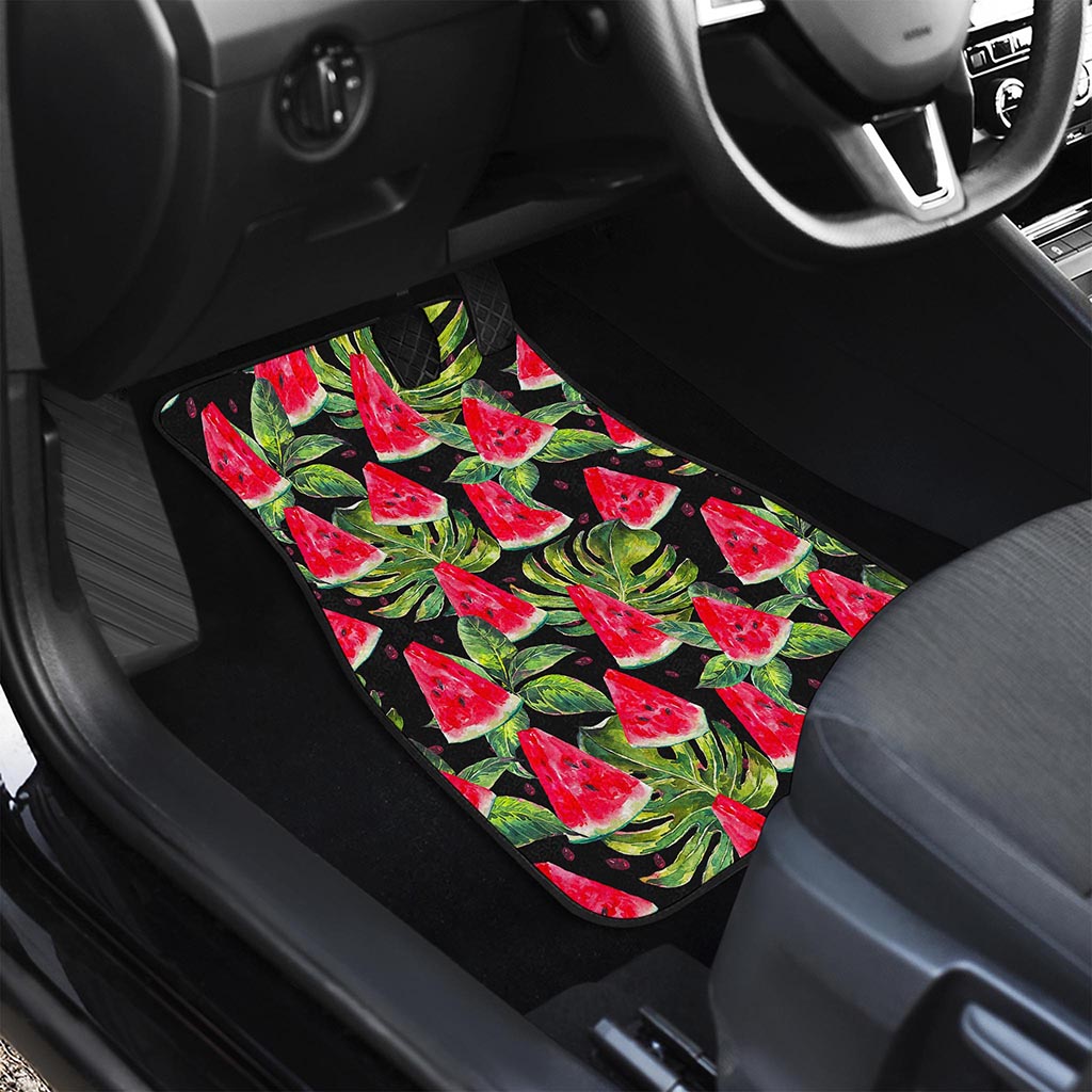 Black Palm Leaf Watermelon Pattern Print Front Car Floor Mats