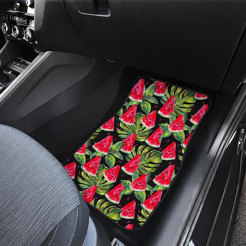 Black Palm Leaf Watermelon Pattern Print Front Car Floor Mats