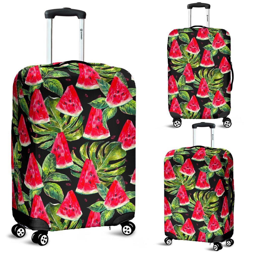 Black Palm Leaf Watermelon Pattern Print Luggage Cover GearFrost