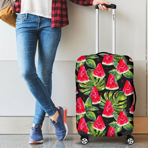 Black Palm Leaf Watermelon Pattern Print Luggage Cover GearFrost