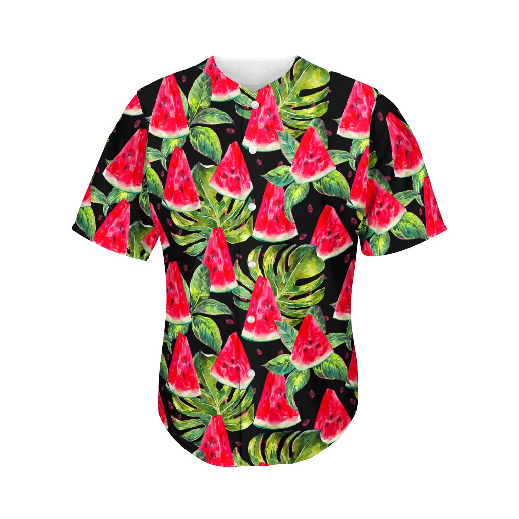 Black Palm Leaf Watermelon Pattern Print Men's Baseball Jersey