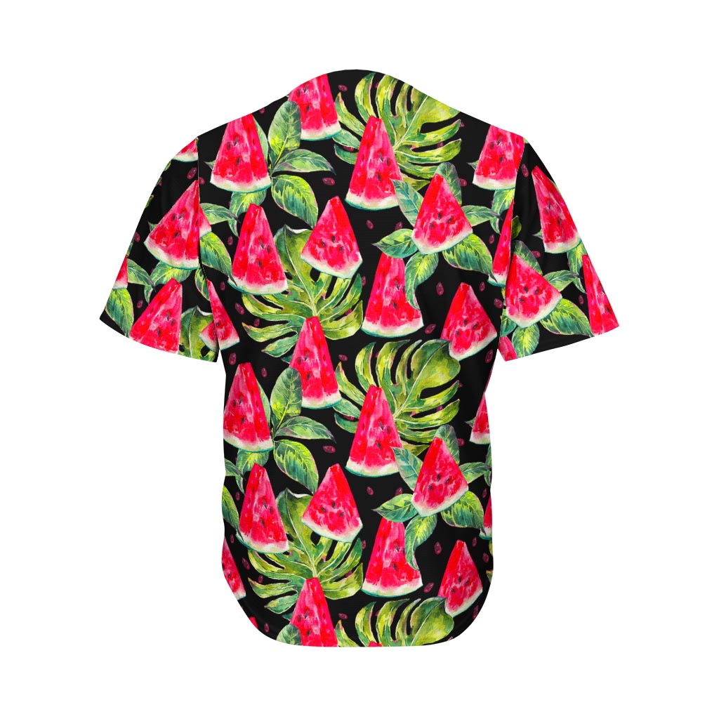 Black Palm Leaf Watermelon Pattern Print Men's Baseball Jersey