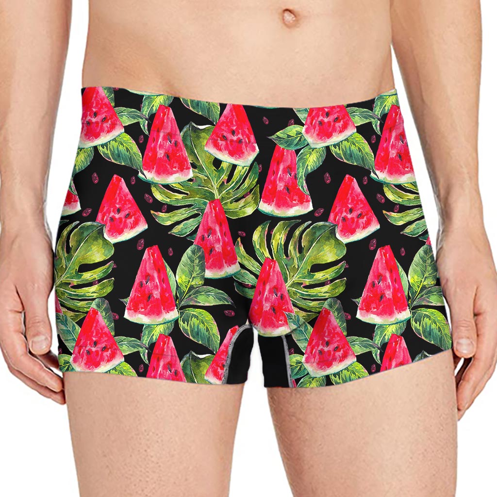 Black Palm Leaf Watermelon Pattern Print Men's Boxer Briefs