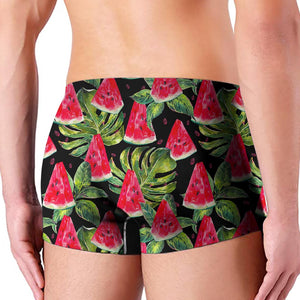 Black Palm Leaf Watermelon Pattern Print Men's Boxer Briefs