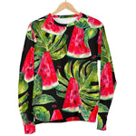 Black Palm Leaf Watermelon Pattern Print Men's Crewneck Sweatshirt GearFrost