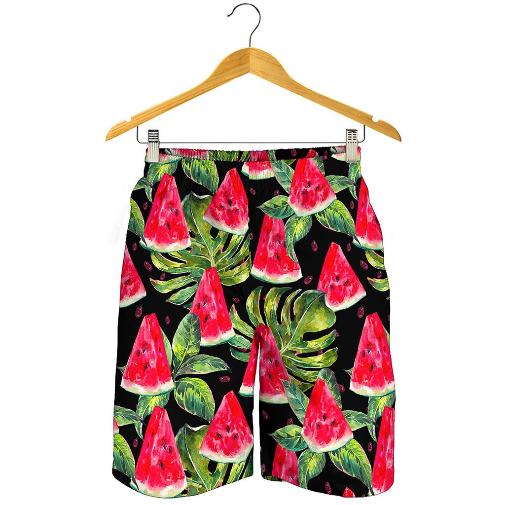 Black Palm Leaf Watermelon Pattern Print Men's Shorts