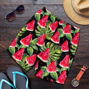 Black Palm Leaf Watermelon Pattern Print Men's Shorts