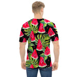 Black Palm Leaf Watermelon Pattern Print Men's T-Shirt