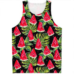 Black Palm Leaf Watermelon Pattern Print Men's Tank Top