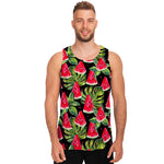 Black Palm Leaf Watermelon Pattern Print Men's Tank Top