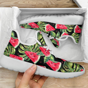 Black Palm Leaf Watermelon Pattern Print Mesh Knit Shoes GearFrost