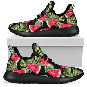 Black Palm Leaf Watermelon Pattern Print Mesh Knit Shoes GearFrost