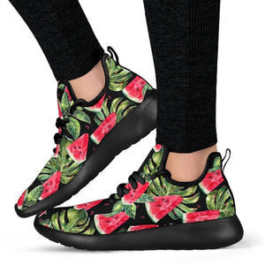 Black Palm Leaf Watermelon Pattern Print Mesh Knit Shoes GearFrost