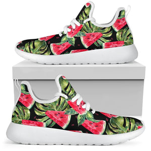 Black Palm Leaf Watermelon Pattern Print Mesh Knit Shoes GearFrost