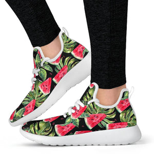 Black Palm Leaf Watermelon Pattern Print Mesh Knit Shoes GearFrost