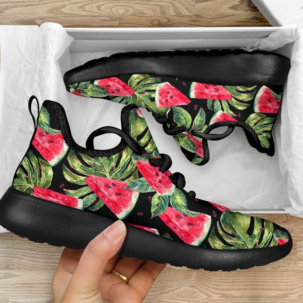 Black Palm Leaf Watermelon Pattern Print Mesh Knit Shoes GearFrost