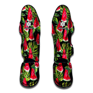 Black Palm Leaf Watermelon Pattern Print Muay Thai Shin Guard