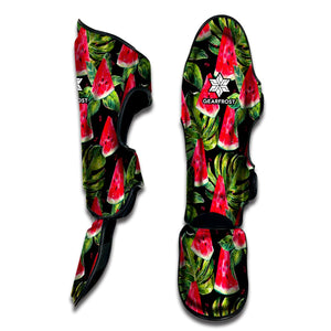 Black Palm Leaf Watermelon Pattern Print Muay Thai Shin Guard