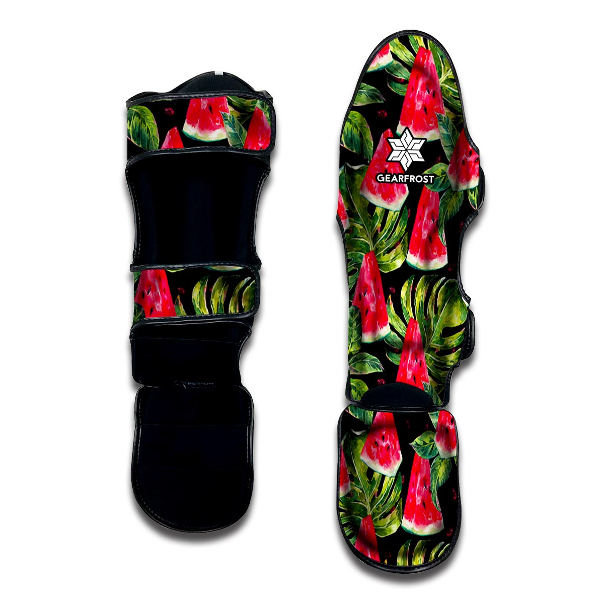 Black Palm Leaf Watermelon Pattern Print Muay Thai Shin Guard